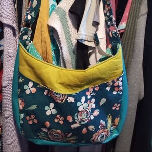 Floral Teal and Yellow Hobo Bag